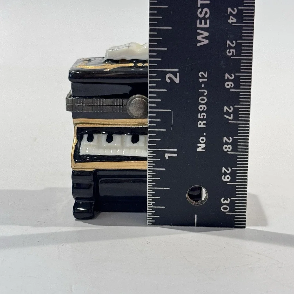 Vintage Miniature Black Piano Ceramic Hinged Lid Trinket Jewelry Keepsake Box